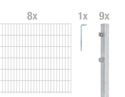 Immagine prodotto di Alberts 669713 Recinzione a doppia rete metallica come set completo di 22 pezzi, zincato a caldo, altezza 203 cm, lunghezza 20 m