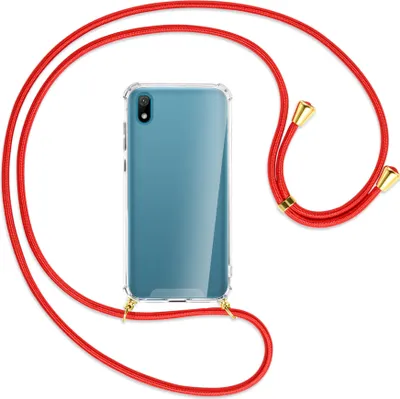 Produktbild von Handykette Backcover-Schutzhülle mit Band (Metall goldfarben) für Huawei Y5 2019 - rot