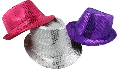 Produktbild von 3x Pailletten Hut für Damen & Herren - Pink Silber Lila