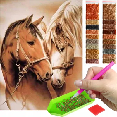 Zdjęcie produktu dla ARTULIO Diamond Painting Set Two Horses Portrait - 30x40 cm 5D Diamond Painting Pictures DIY, Diamond Painting Adults