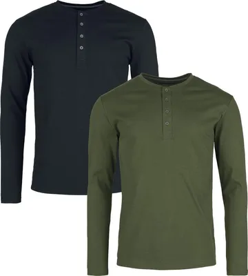 Produktbild von Black Premium by EMP Herren oliv-schwarze Langarmshirts mit Knopfleiste Doppelpack L