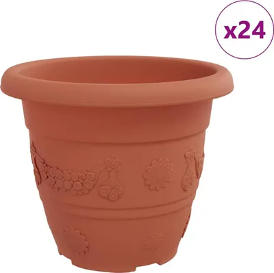 Image de vidaXL : Lot de 24 pots ronds pour fleurs, couleur brique, diamètre 22 cm, hauteur 18 cm, en plastique