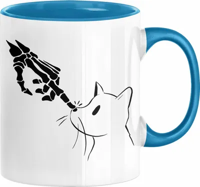 Produktbild von Katzen-Besitzerin Geschenk Tasse Kaffee-Becher Katzen Skelett Tattoo Frauen Kaffee-Becher (Blau)