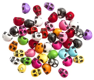 Immagine prodotto di Perline a forma di teschio in acrilico, multicolore, 1 cm, 48 pezzi