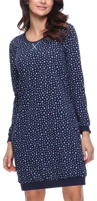 Produktbild von Merry Style Damen Nachthemd Langarm aus Baumwolle MS10-180 (Marine Sterne, S)