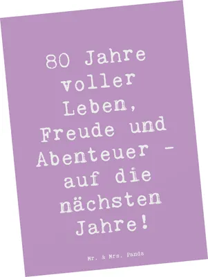 Produktbild von Mr. & Mrs. Panda Postkarte Spruch 80. Geburtstag Abenteuer - Lavendeltraum - Geschenk, Ansichtskarten, Dankbarkeit, Freude, Postkarten, bildkarte, Grußkarte, einzelkarte