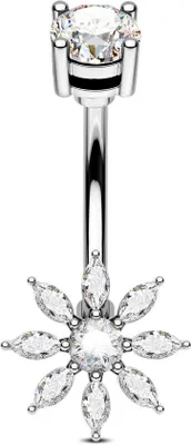 Immagine prodotto di Anello per ombelico con girasoli in acciaio inossidabile 14G 10 mm