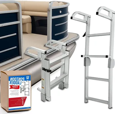 Productafbeelding van Opvouwbare Bootladder - Instapladder Marine - Veilig Instappen - Verwijderbaar met Clips - 4 Treden 42 inch - Aluminium