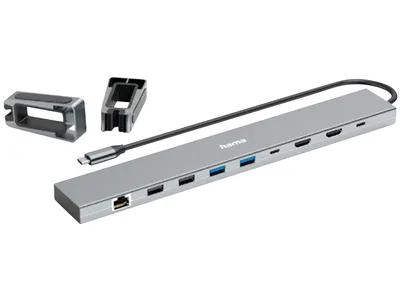 Produktbild von Hama Connect2Office Basic, Kabelgebunden, USB 3.2 Gen 1 (3.1 Gen 1) Type-C, 100 W, 10,100,1000 Mbit/s, Anthrazit, Grau, 5 Gbit/s