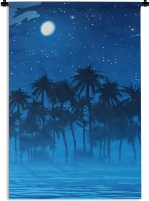 Produktbild von MuchoWow® Wandteppich Wandbehang Sternenhimmel - Palme - Meer 60x90 cm Tapisserie Dekoration Wandtuch - Foto-Teppich - Abwaschbar