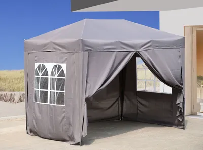Produktbild von Pop-Up-Pavillon 2 x 3 m Smoky Grau mit 4 Easy-Klett Seitenwänden 2 mit Reißverschlüssen.
