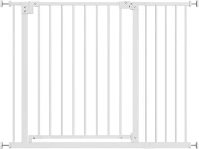Produktbild von WOLTU Treppenschutzgitter, inkl. 2 Verlängerungen von 10 cm, 75-107 cm, 2 Riegel, Metall, weiß