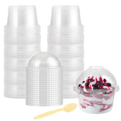 Dessertbecher-Set 100 Stück 250 ml mit Deckeln und Löffeln