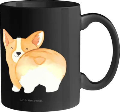 Produktbild von Mr. & Mrs. Panda Pott Corgi Po - Schwarz - Geschenk, Kaffeebecher, Hund, Becher, Spruch, Bürobecher, Tasse, Bedruckte, Motivation, Teetasse, Tierliebhaber