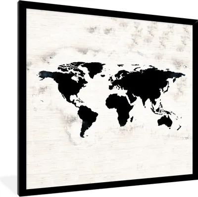 Produktbild von MuchoWow® MuchoWow® Gerahmtes Poster Weltkarte - Schwarz - Holz 40x40 cm - Poster mit zchwarzem Bilderrahmen - Mit Rahmen - Wanddekoration Schlafzimmer