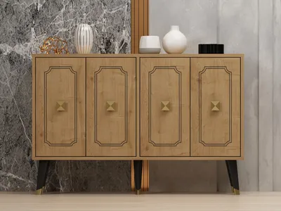 Produktbild von Skye Decor, Roland - Sapphire Oak, Gold, Konsole, Saphireiche, 100 % MELAMINBESCHICHTETE SPANPLATTEN, 120 x 30 x 80 cm