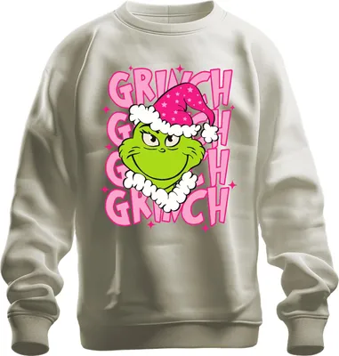 Produktbild von Grinch Weihnachten frech Geschenk grün rosa Santa Hut Retro Uni Sweatshirt Pullover, Natur, XL