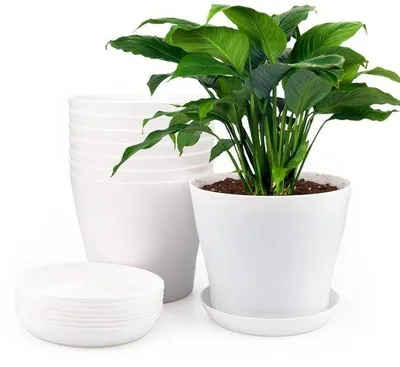 Produktbild von Famanu Kunststoffblumentöpfe Set von 8 - Weiß - 17 cm - Ideal für Innen- und Außenpflanzen