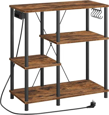 Produktbild von Küchenregal, Standregal mit Steckdosen, Bäckerregal mit 5 S-Haken, Mikrowellen-Regal, 38 x 80 x 86 cm, Vintagebraun und Schwarz EBF07CHB01