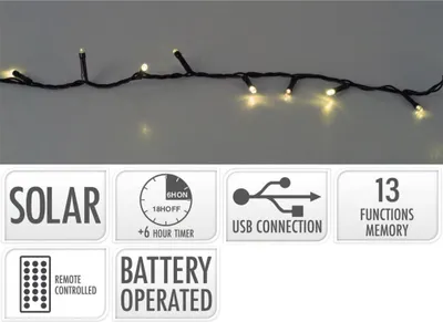 Immagine prodotto di Fata solare LED 240 USB ricaricabile bianco caldo timer telecomando