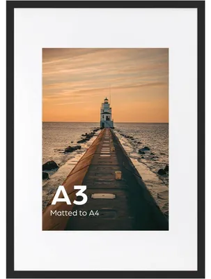 Productafbeelding van Zwarte A3 fotolijst met passe-partout voor A4, geschikt voor wandmontage, 1 stuk