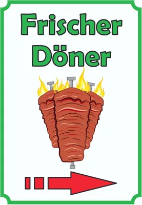 Produktbild von Frischer Döner Schild Hochkant mit Pfeil rechts A1 Rückseite selbstklebend