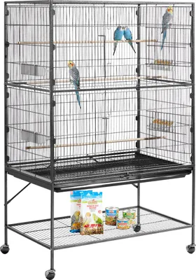 Produktbild von VEVOR Vogelkäfig, 930x580x1510 mm, Vogelvoliere aus Schmiedeeisen mit Sitzstangen, Futterschale & Kunststofffutternäpfen, Vogelhaus für Blaumeise, Nymphensittich, Kanarienvogel, Mönchssittich