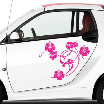 Produktbild von Aufkleber - Autoaufkleber-Set Hibiskus Swirl 2 Stk. je 50cm x 40cm pink - Tuning Carystyling Heckscheibe Auto