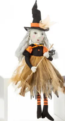 Produktbild von Orange Halloween Hexe Kantenhocker Figur zur Dekoration 50cm