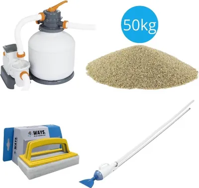 Obrázek produktu pro Bestway - Bazénový vysavač AquaCrawl & čerpadlo pískové filtrace 5678 L/u & filtrační písek 50 kg & čisticí kartáč WAYS