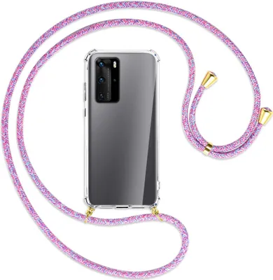Produktbild von Handykette Backcover-Schutzhülle mit Band (Metall goldfarben) für Huawei P40 - lila/rosa/blau