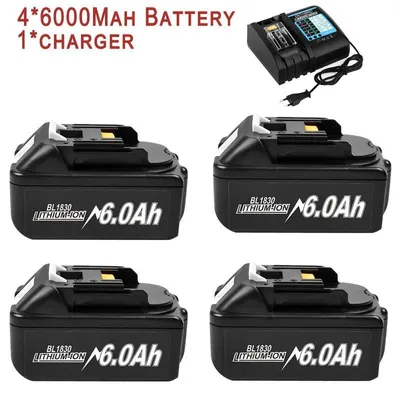 Image de Batterie rechargeable, capacité de 6 000 mAh, compatible avec plusieurs outils, 6 Ah × 4, chargeur × 1
