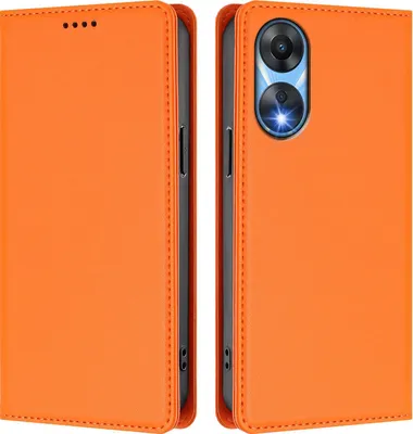 Immagine prodotto di Custodia in pelle per Oppo A78 5G, custodia magnetica in Finto cuoio con supporto Arancione