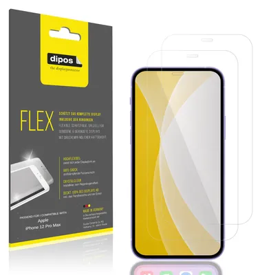 Image de 2x Film de protection d'écran pour Apple iPhone 12 Pro Max, recouvre 100% de l'écran, dipos Flex