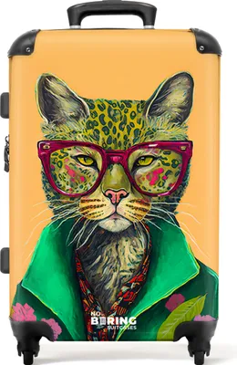 Produktbild von NoBoringSuitcases.com® Großer Koffer - Tiere - Katze - Brille - Blumen - Hippie - Kombinationsschloss TSA - Hartschalen Trolley 4 Rollen - 72 liter - Reisekoffer - 66 cmKoffer Mittelgroß 67x43x25 cm, 72L,