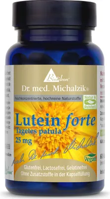 A bottle of Lutein forte dietary supplement.