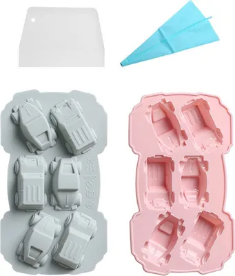 Obrázok produktu pre Silikónová forma, forma na pečenie, 2 kusy, 6 dutín, čistý silikón, 3D forma na autá, s nepriľnavým povrchom, forma na mydlo z čistého silikónu Na výrobu koláčov, mydla, želé, pudingu, čokolády, pečenie