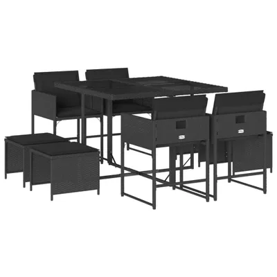 Produktbild von vidaXL 9-tlg. Garten-Essgruppe mit Kissen Schwarz Poly Rattan