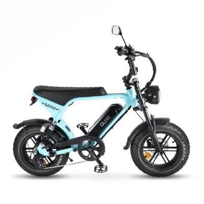 Produktbild von OUXI V8 Ultra Mini Elektrisches Fatbike – Alarmanlage – 16 Zoll – 250W Motor – 7 Gänge – 50 km Reichweite – Mechanische Scheibenbremsen – Hellblau