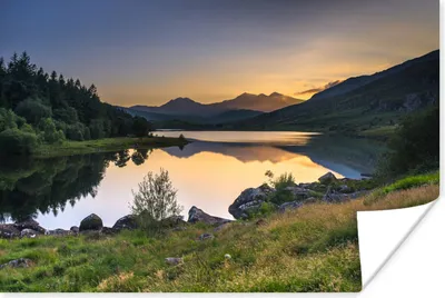 Produktbild von MuchoWow® Poster Schöner Sonnenuntergang hinter den Bergen in Snowdonia 120x80 cm - Bilder