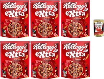 Produktbild von Cereali Extra "Frutti Rossi" | Probieren Sie Schokolade und Rote Früchte| breakfast Cereals, Müsli mit knusprigem Hafer | 6x 375g + Italian Gourmet polpa 400g