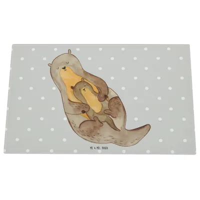 Produktbild von Mr. & Mrs. Panda Schneidebrett Aus Glas Otter Kind - Grau Pastell - Geschenk, schneidbrett, Mutter, Küchenbrett, Seeotter, Familie, Mama, Hackbrett, Glasschneidebrett