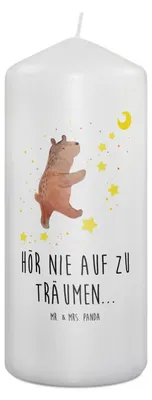 Produktbild von Mr. & Mrs. Panda Kerze Bär Träume 19 x 8 cm - Weiß - Geschenk, Träumen, Traumdeutung, Traum, Stumpenkerze, Erinnerungskerze, Erinnerungslicht, Teddy, Blockkerze