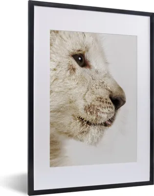 Produktbild von MuchoWow® MuchoWow® Gerahmtes Poster Profil - Löwe - Weiß 30x40 cm - Poster mit zchwarzem Bilderrahmen - Wandposter Schlafzimmer