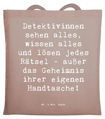 Produktbild von Mr. & Mrs. Panda Jutebeutel Spruch Detektivin Rätsel - Braun Pastell - Geschenk, Berufsleben, Beruf, Tote Bag, Schultasche, Berufspassion, Detektivinnen wissen alles