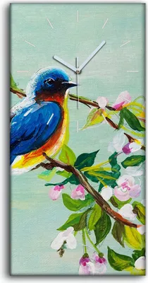 Produktbild von Leinwand Wanduhr Wandkunst Uhr 30x60 Malerei Zweige Blätter Blumen Vögel Kunst - weiße Hände