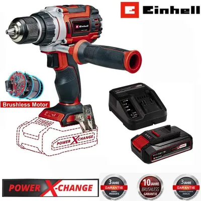 A promotional collage featuring a cordless drill, its battery, and a charger.