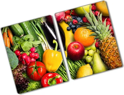 Produktbild von Tulup Glas Herdabdeckplatte - 2x40x52 cm - Glaskeramikkochfeld-Abdeckung Spritzschutz Glasabdeckplatte Kochplattenabdeckung und Schneidebrett - Zweiteilig - Essen & Getränke - Gemüse und Früchte - Mehrfarbig