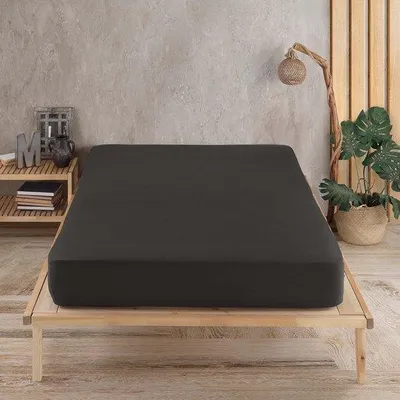 Productafbeelding van Famanu jersey beddengoed, 180x200 cm, zwart - 100% katoen, hoeslaken geschikt tot een matras hoogte van 35 cm