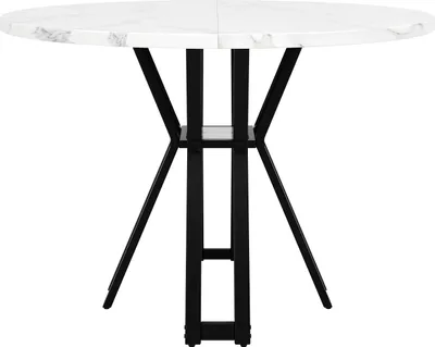 Produktbild von Sweiko Runder Esstisch (100 x 100 x 76 cm), leichter und r runder Tisch für 4-6 Personen, geeignet für Esszimmer und Wohnzimmer, schwarze Beine, marmorierte MDF Tischplatte